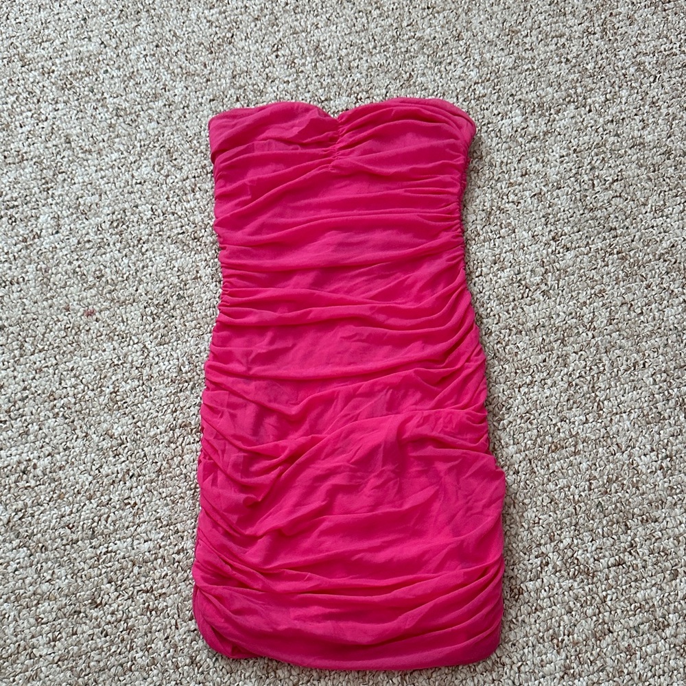 Strapless Pink Ruched Dress